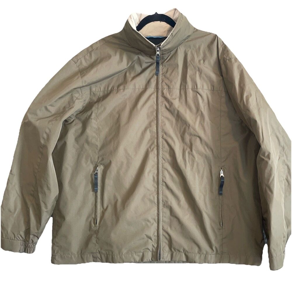 Weathercast Men's Full Zip Wind & Rain Jacket With Hood XL Green/ Tan